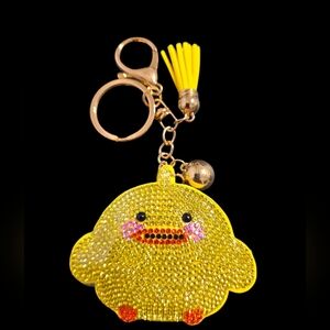 Baby Yellow Duck Bag Charm Keychain with Rhinestones